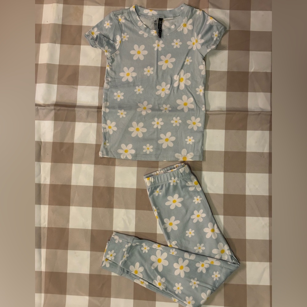 Kids Floral Pajama Set - Blue and White